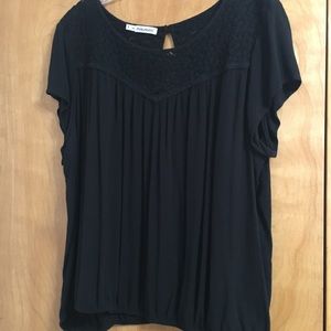 Black crochet-top banded shirt